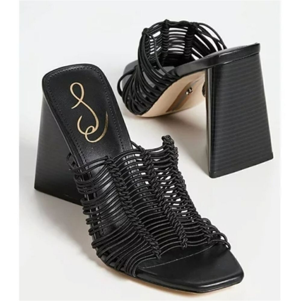 Sam Edelman Laurette Square Toe Black Strappy Block Heels Size 9.5